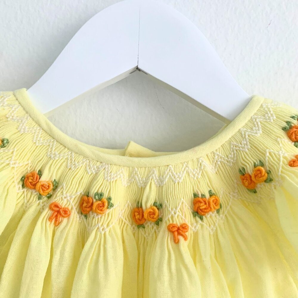 NWT Beautiful Girls Embroidered Smocked Bishop Dress Spring Flowers Yellow 3T - Picture 6 of 7
